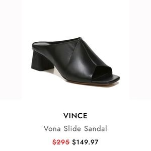 Vince Vona Slide Square Toe Leather Black Size 6.5